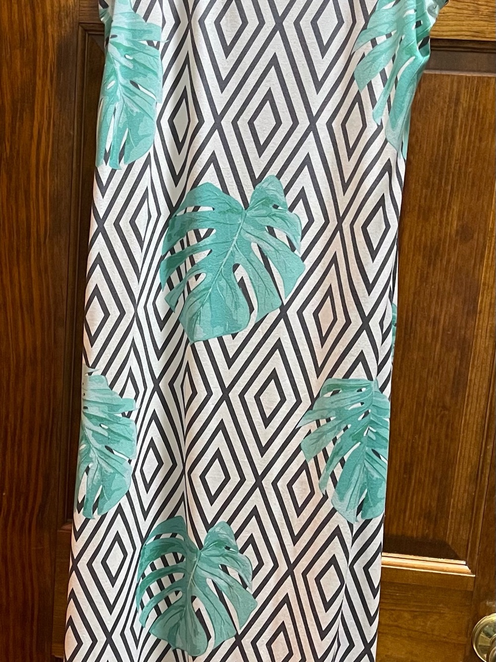 LuLaRoe Maxi dress with Black Geometric and Mint Tropical Leaves